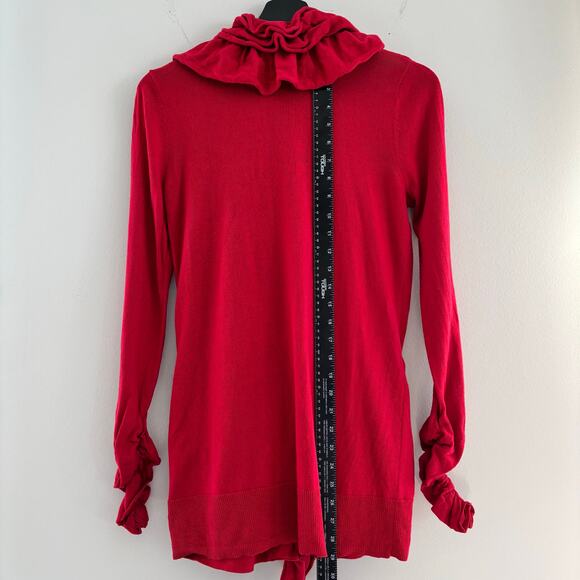 Madison Red Ruffle Cardigan Women Size Medium with Pockets - Picture 5 of 7